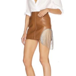 Tan leather crystal tassel skirt